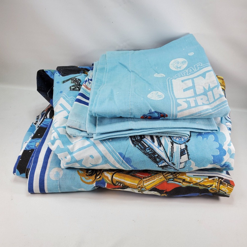 Star Wars Empire Strikes Back Bed Sheets Full Blue Vintage 1979 1980 4pc Set